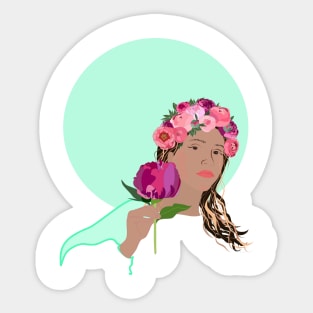 Girl in flower crown on mint background Sticker